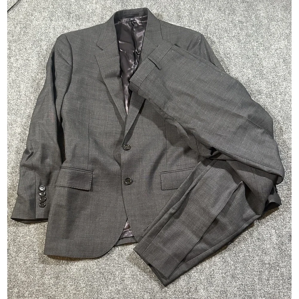 J Crew Mens Suit 40S Blazer 31x28 Slacks Grey Tollegno Wool Italian Fabric EUC